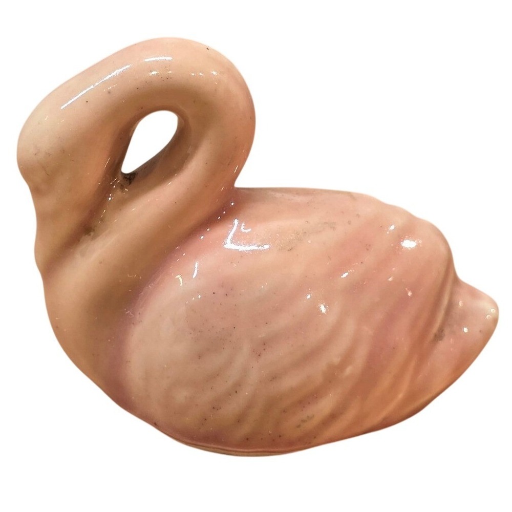 Swan Porcelain Figurine Pink Peach 2" Trinket Collectible